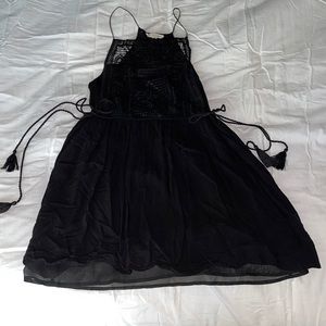 Black LA HEARTS Mini Dress Lace appliqué front with tassels on sides